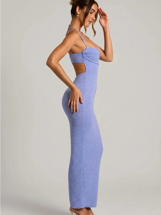 Oh Polly Embellished Cowl Neck Maxi Dress in Powder Blue - Picture 3 of 9